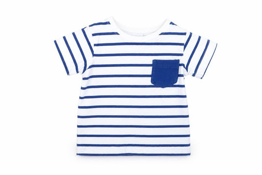 Front view of Jasper Conran unisex baby white & blue striped t-shirt 0-3 months