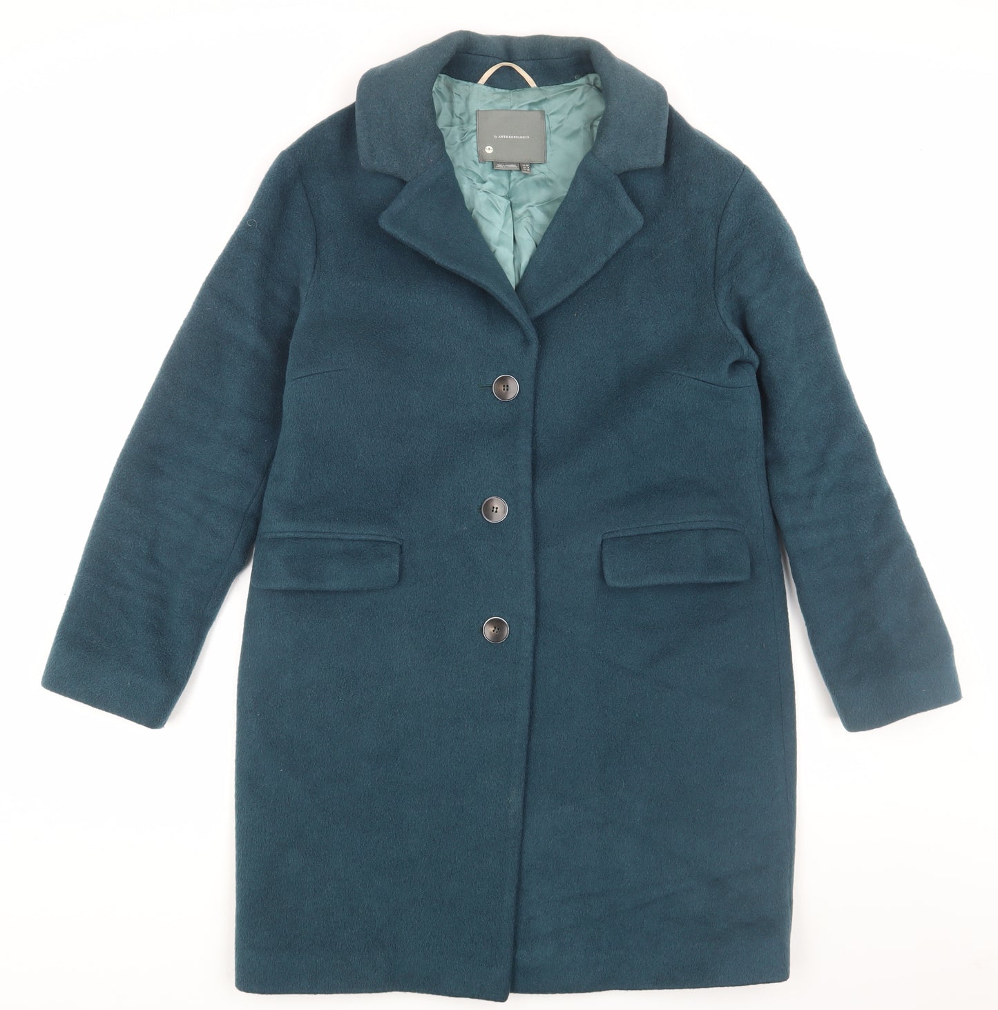 Anthropologie Women's Green Wool Blend Mid-Coat Size 10