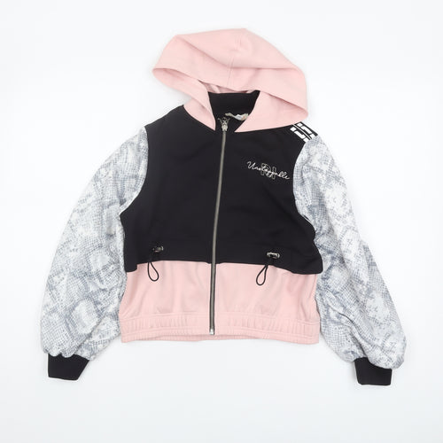 River Island Girls Black & Pink Full Zip Hoodie 9-10 Years