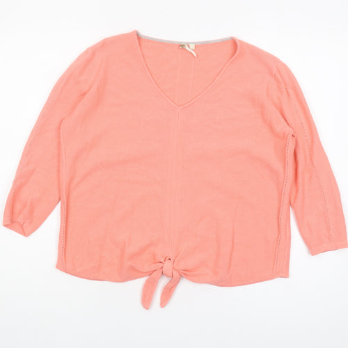 White Stuff Women's Pink Tie Hem 3/4 Sleeve Blouse