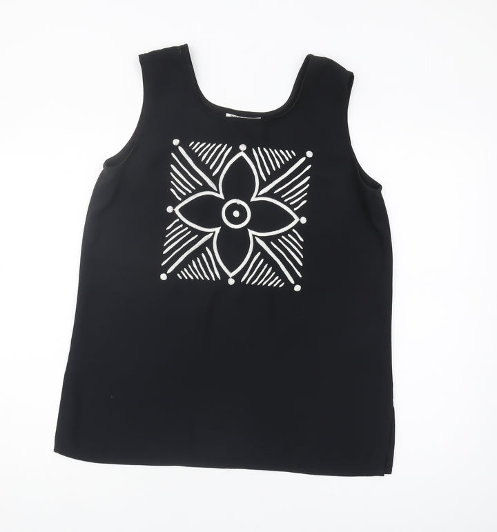 Windsmoor Women's Black Floral Embroidered Tank - Size 12