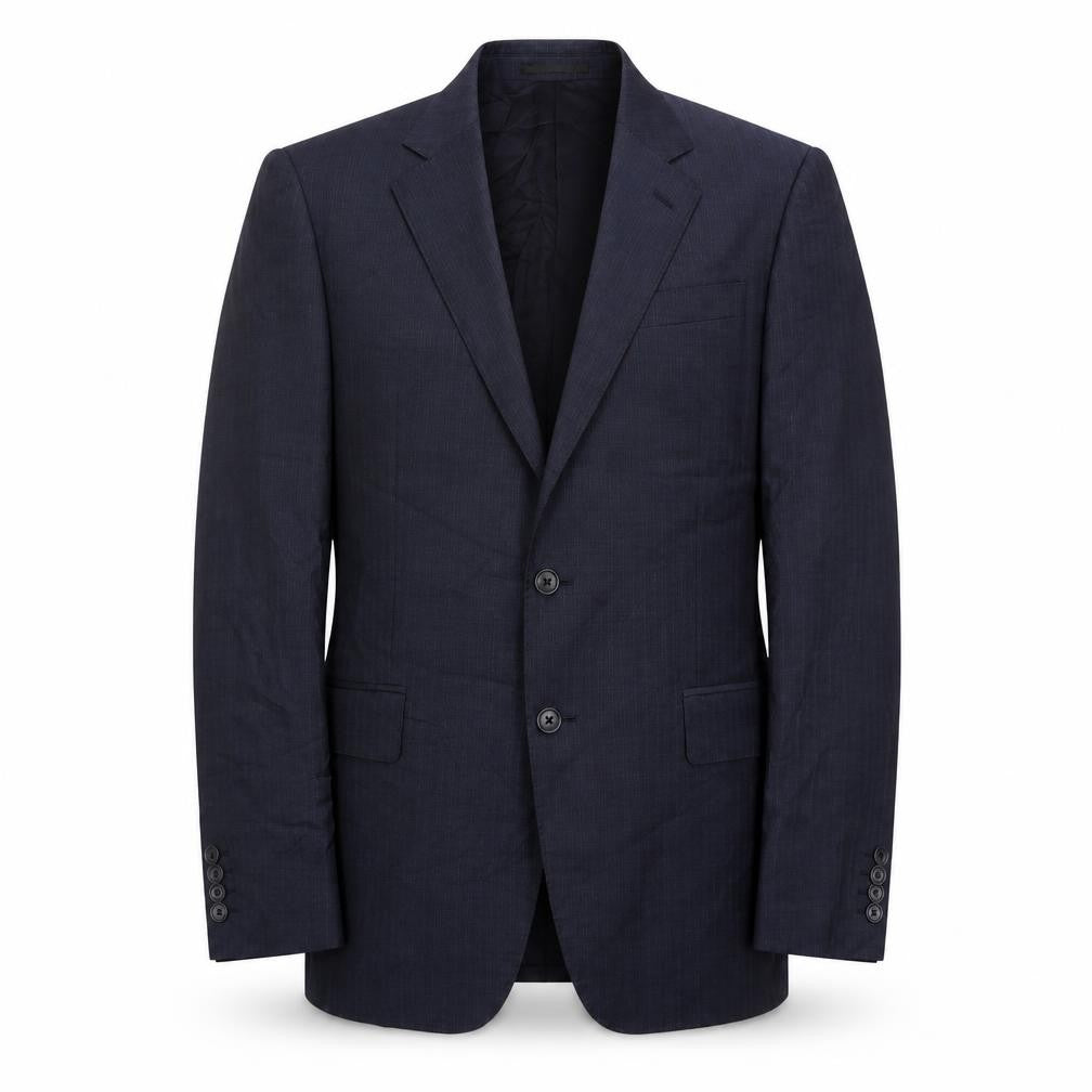 Front view of Jaeger Men's Blue Blazer 40R, Wool, Viscose Lining