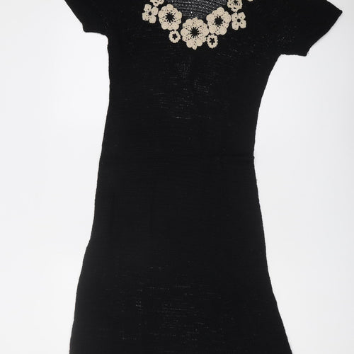 Whistles Women's Black Cotton Knit Shift Dress Size 12