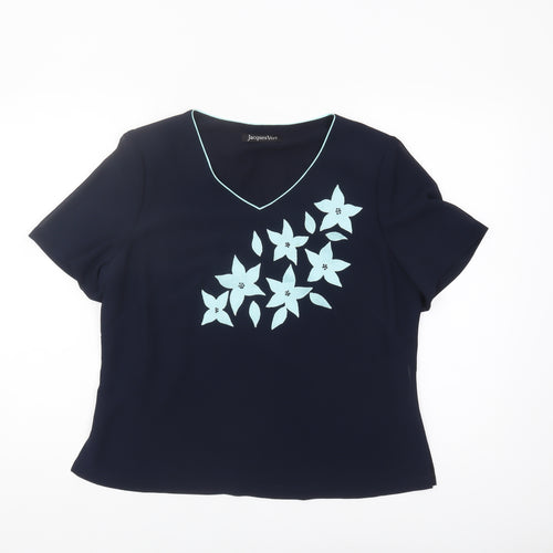 Jacques Vert Women's Blue Embroidered T-Shirt, Size 14