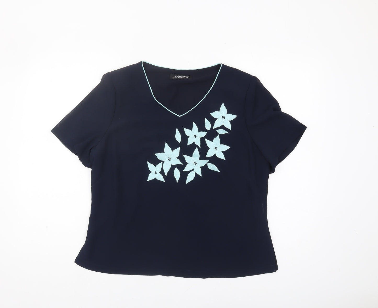 Jacques Vert Women's Blue Embroidered T-Shirt, Size 14