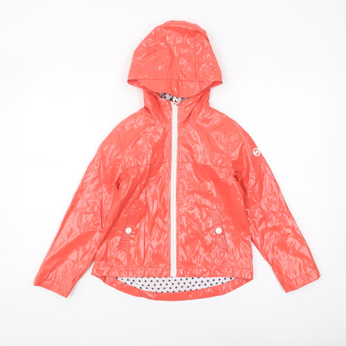 Michael Kors Girls Orange Hooded Rain Coat Size 6 Polka Dot Lining