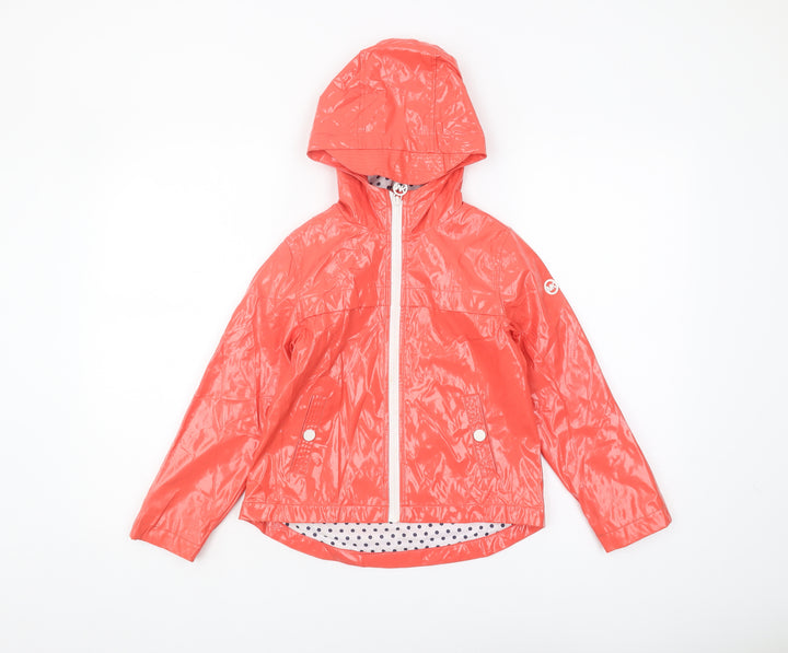 Michael Kors Girls Orange Hooded Rain Coat Size 6 Polka Dot Lining