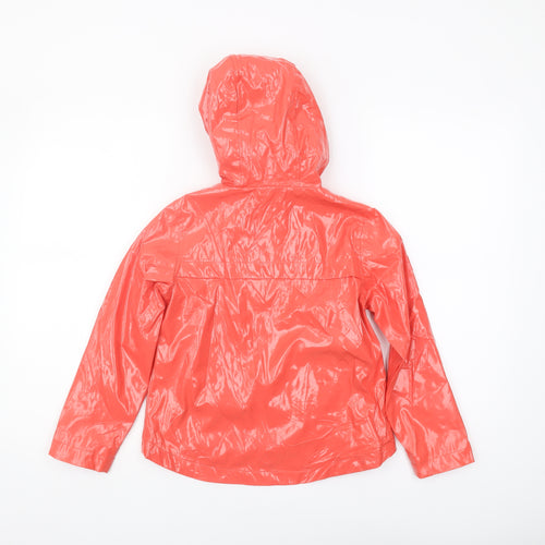 Michael Kors Girls Orange Hooded Rain Coat Size 6 Polka Dot Lining