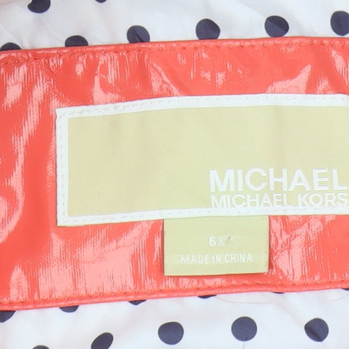 Michael Kors Girls Orange Hooded Rain Coat Size 6 Polka Dot Lining
