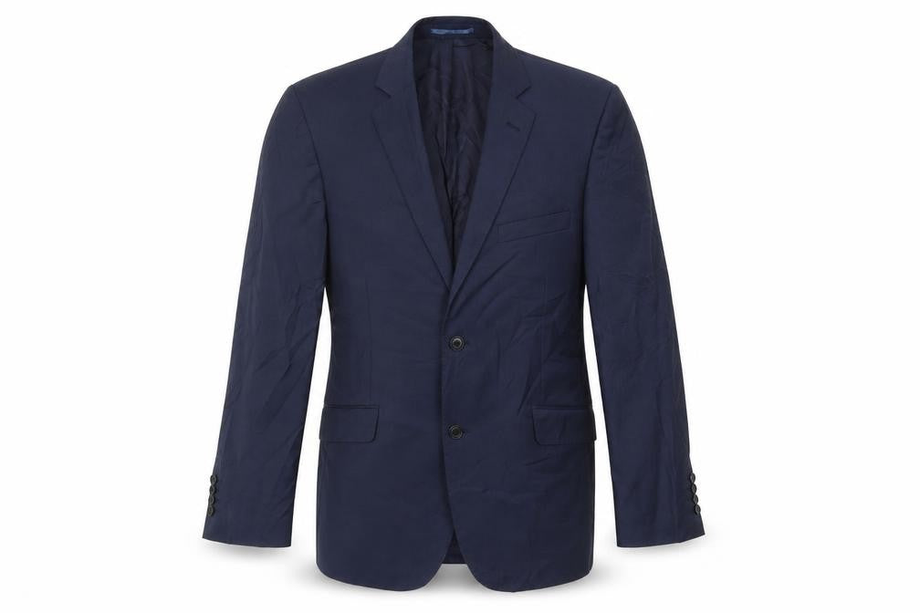 Front view of Austin Reed Men's Navy Blue Wool Blazer, size 42R