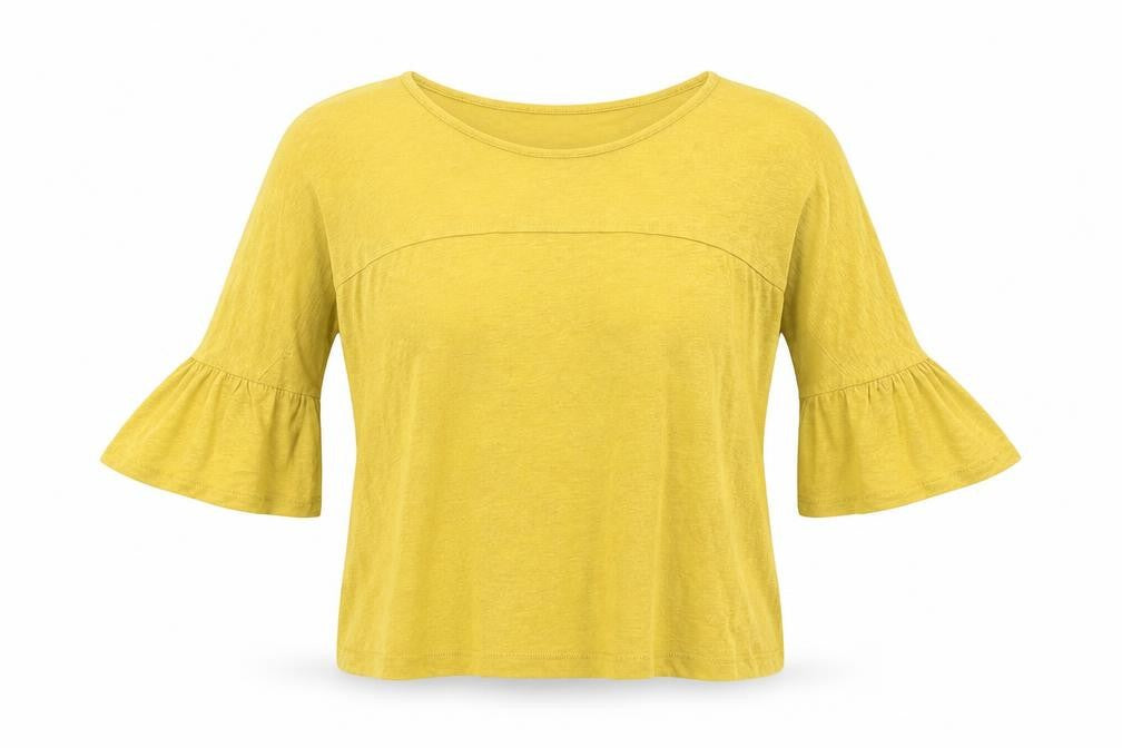 Front view of Whistles Women Yellow, size S, Solid Jersey Top