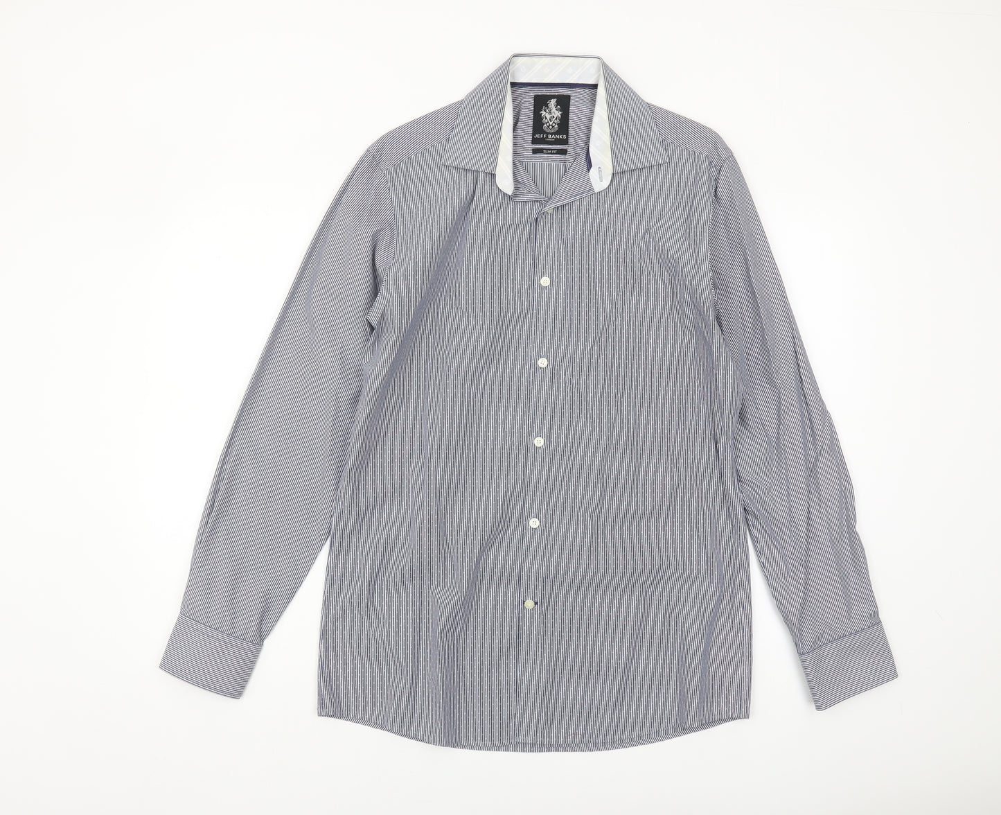 Jeff Banks Men's Slim Fit Blue Striped Shirt, Size 15.5