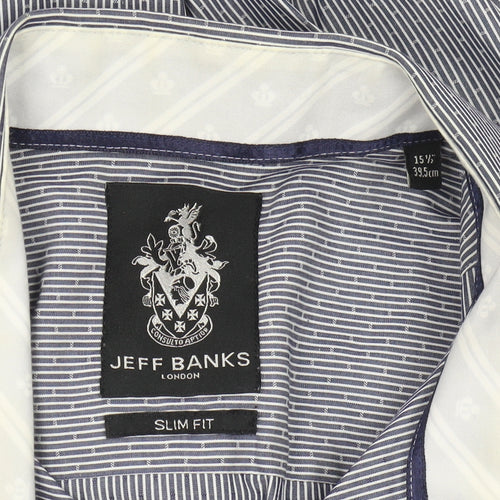 Jeff Banks Men's Slim Fit Blue Striped Shirt, Size 15.5