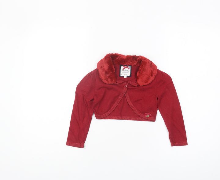 Junior J Girls Red Shrug 2-3 Years Viscose with Fur Trim