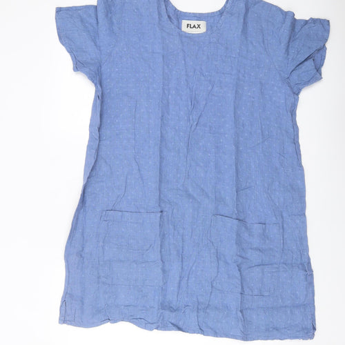 Flax Women's Blue Linen Short Sleeve Dress M
