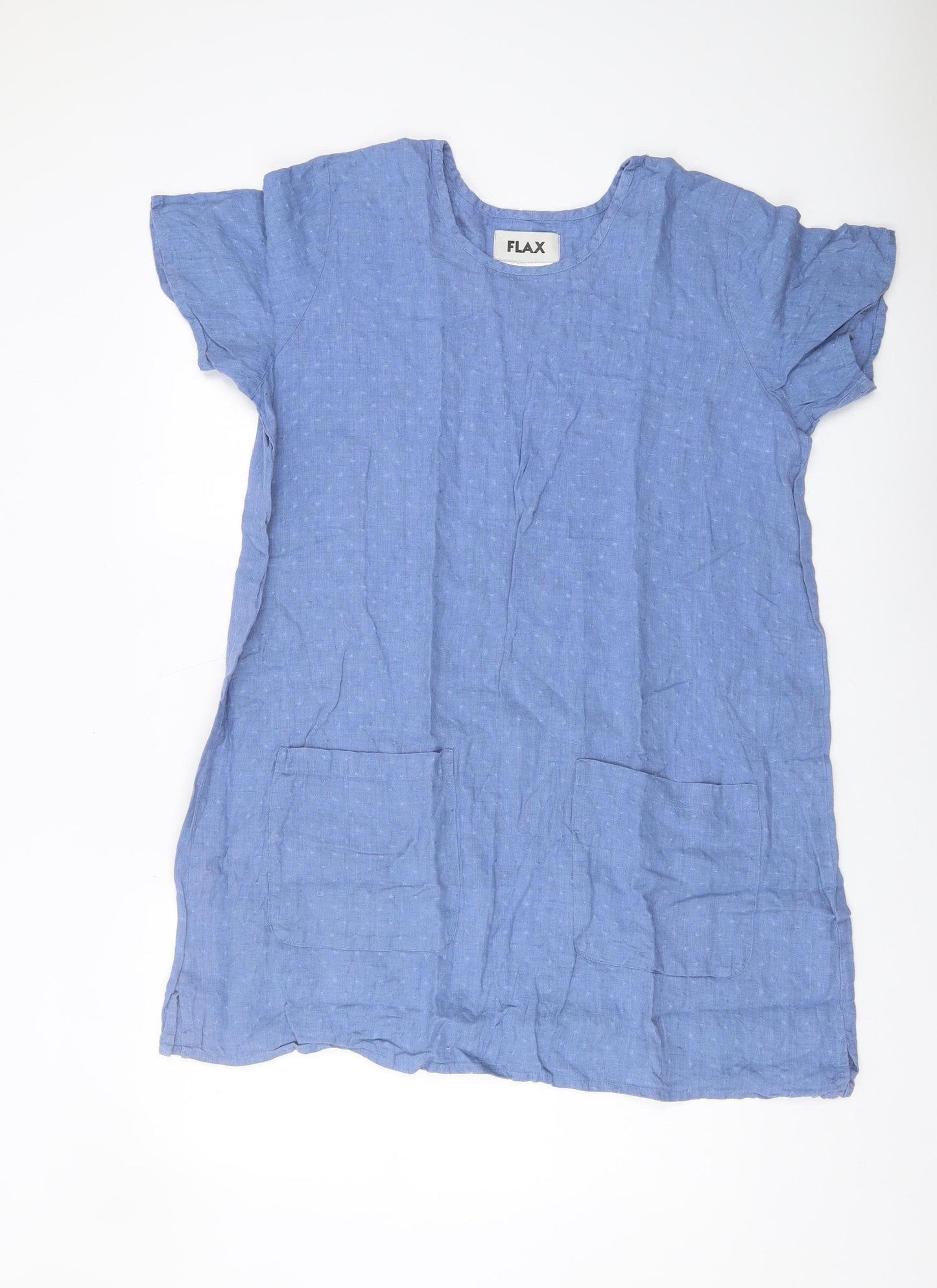 Flax Women's Blue Linen Short Sleeve Dress M