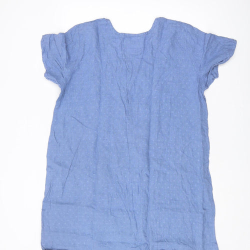 Flax Women's Blue Linen Short Sleeve Dress M