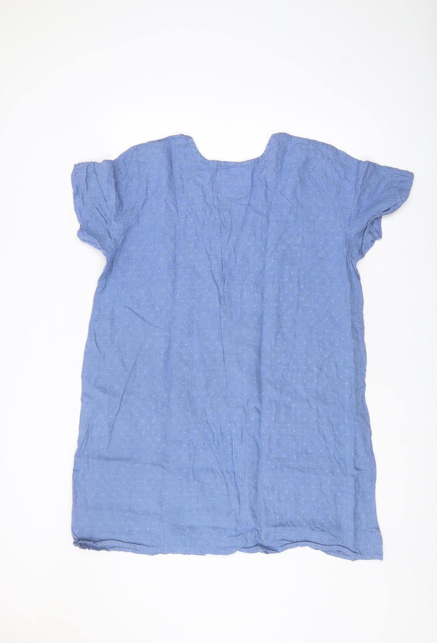 Flax Women's Blue Linen Short Sleeve Dress M