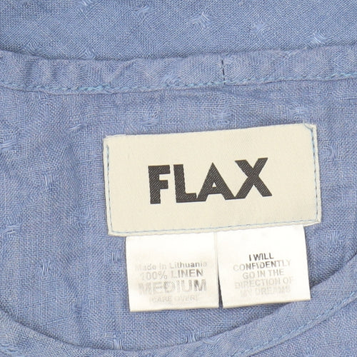 Flax Women's Blue Linen Short Sleeve Dress M