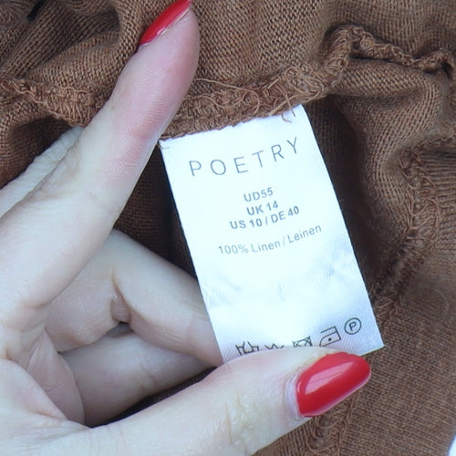 Poetry Women's Brown Linen T-Shirt, Size 14