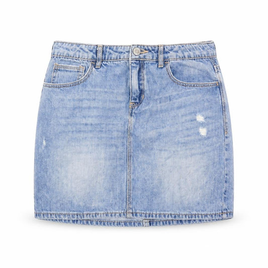 Front view of Gap girls’ blue denim skirt, size 16, years, casual style