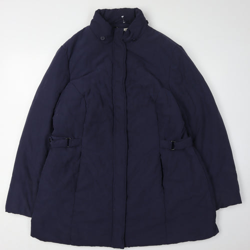 BHS Women's Blue Puffer Coat Size 20, Belted, Hooded