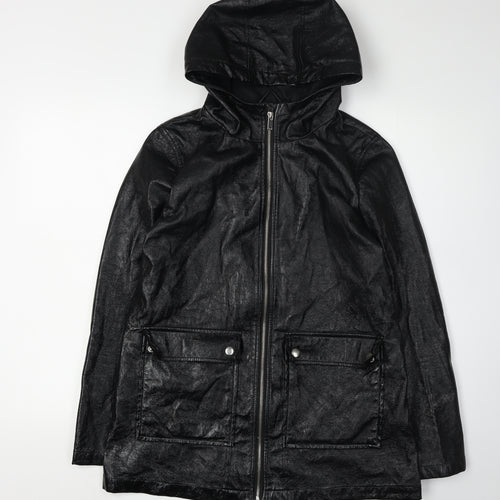 915 Girls Black Hooded Long Jacket, Size 14-15 Years