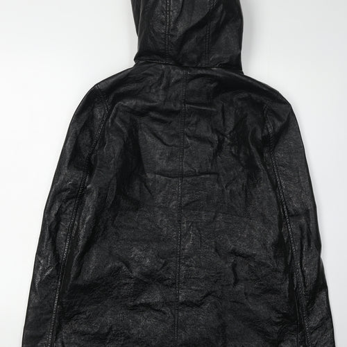 915 Girls Black Hooded Long Jacket, Size 14-15 Years