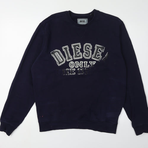 Diesel Unisex Blue Cotton Logo Pullover Sweatshirt M