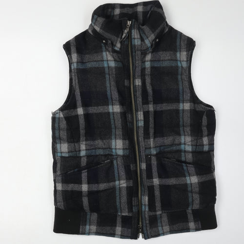 White Stuff Women's Black Plaid Wool Blend Waistcoat