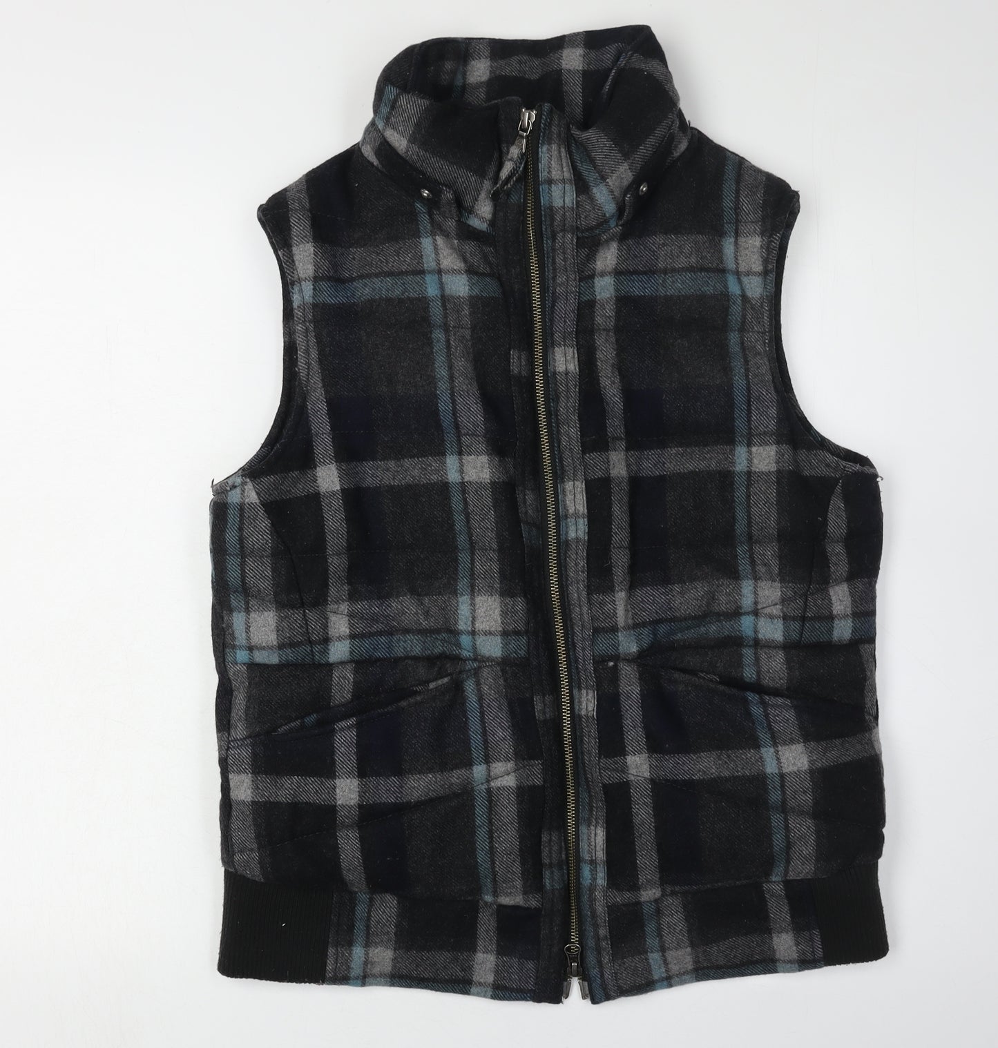 White Stuff Women's Black Plaid Wool Blend Waistcoat