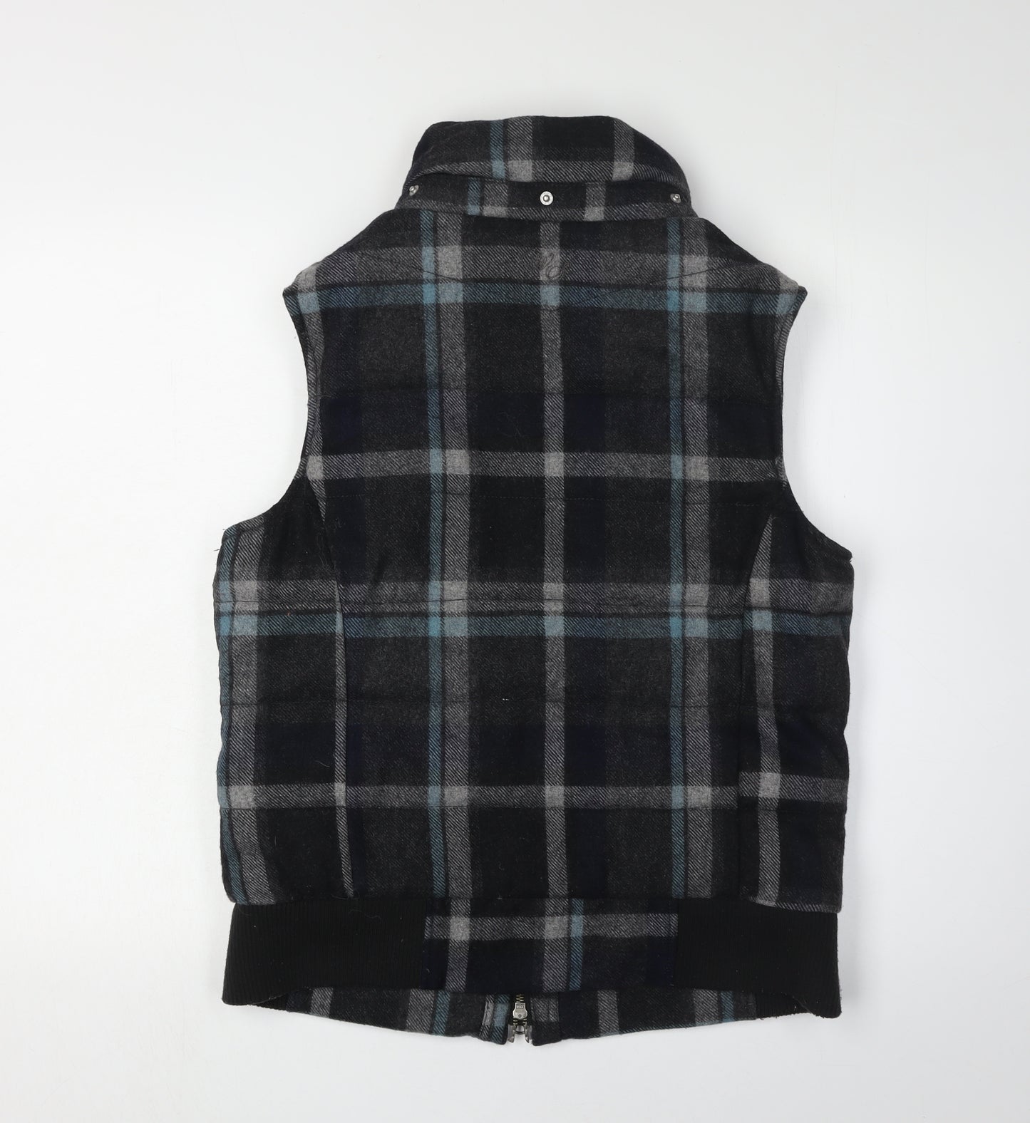 White Stuff Women's Black Plaid Wool Blend Waistcoat