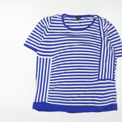 Jaeger Women Blue Striped Crew Neck Jumper L