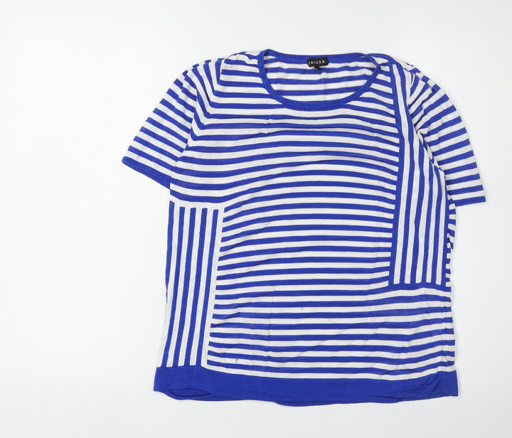 Jaeger Women Blue Striped Crew Neck Jumper L