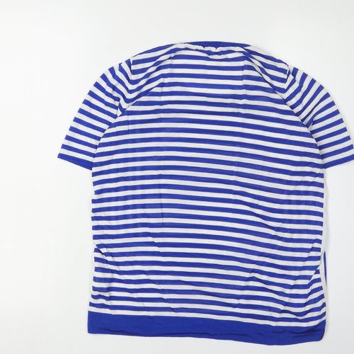 Jaeger Women Blue Striped Crew Neck Jumper L
