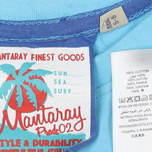 Mantaray Boys' Blue T-Shirt 5-6 Years Graphic Print Casual