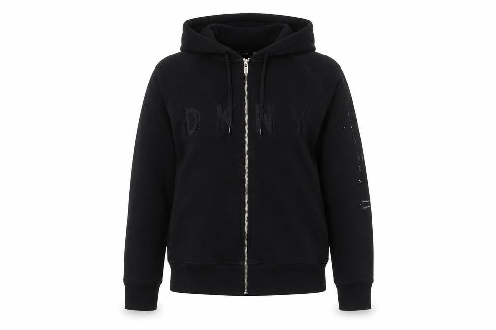 DKNY Women's Black Full Zip Hoodie - Medium, Casual Wear