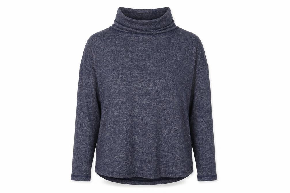 Front view of Night Owl Women's Blue Long Sleeve Cowl Neck Top M
