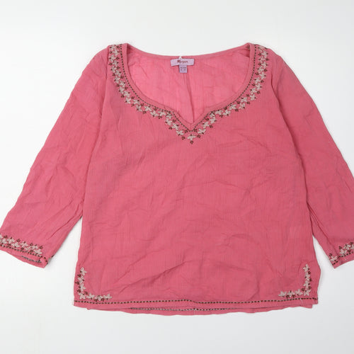 Monsoon Women's Pink Embroidered Tunic Top Size 12