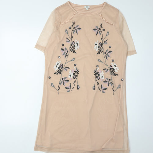 River Island Women's Beige Floral Shift Dress