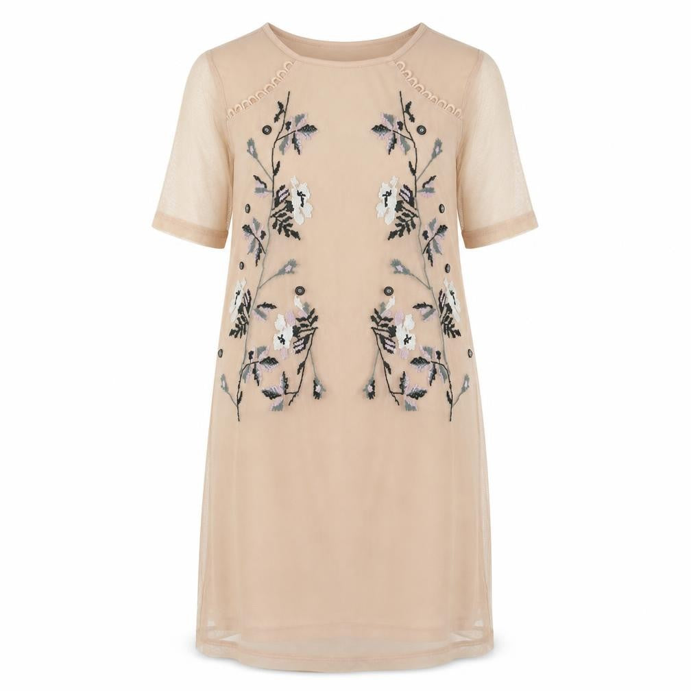 Front view of River Island Women's Beige Floral Shift Dress