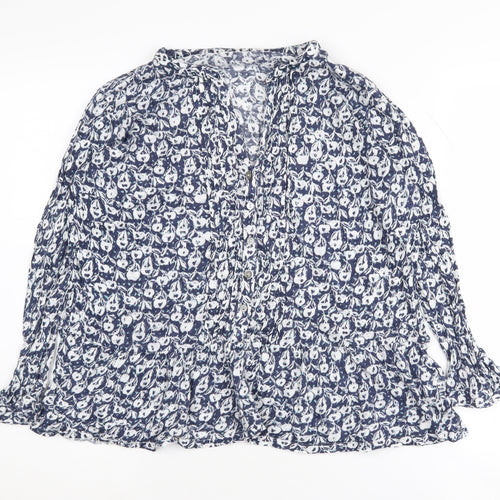 White Stuff Women's Blue Floral Linen Blouse Size 14
