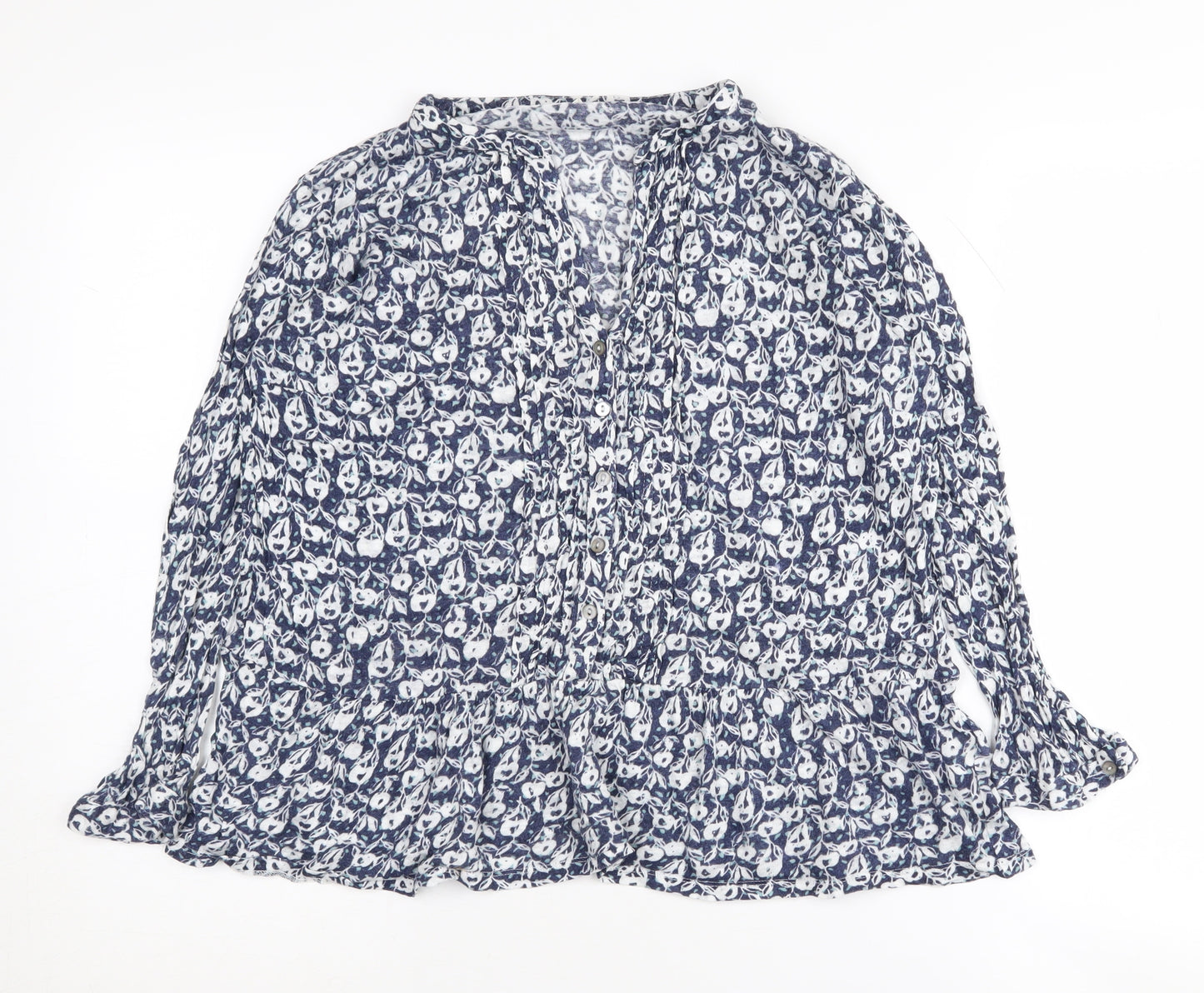 White Stuff Women's Blue Floral Linen Blouse Size 14