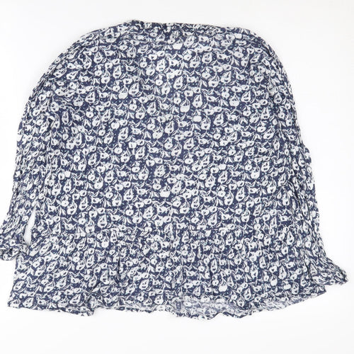 White Stuff Women's Blue Floral Linen Blouse Size 14