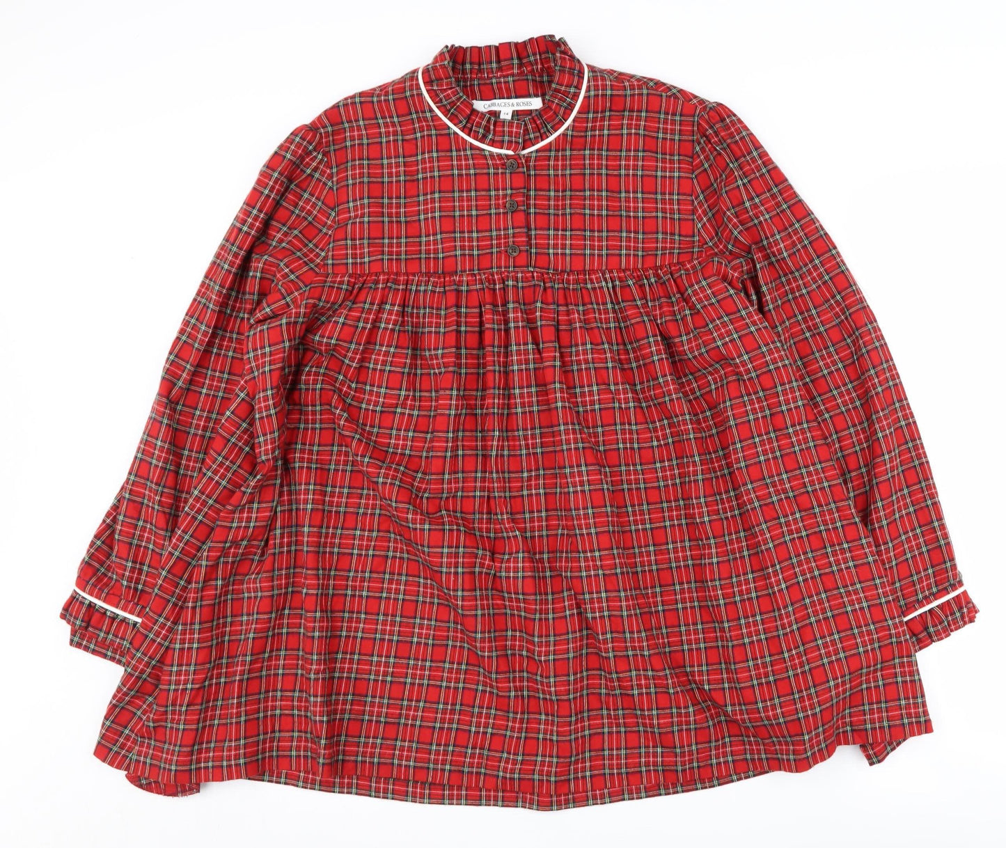 Cabbages & Roses Women's Red Plaid Cotton Blouse, Size 14