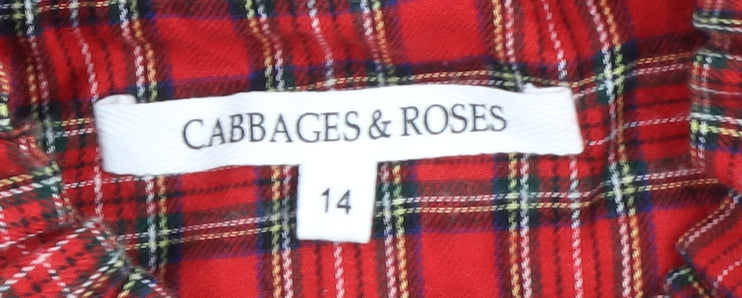 Cabbages & Roses Women's Red Plaid Cotton Blouse, Size 14