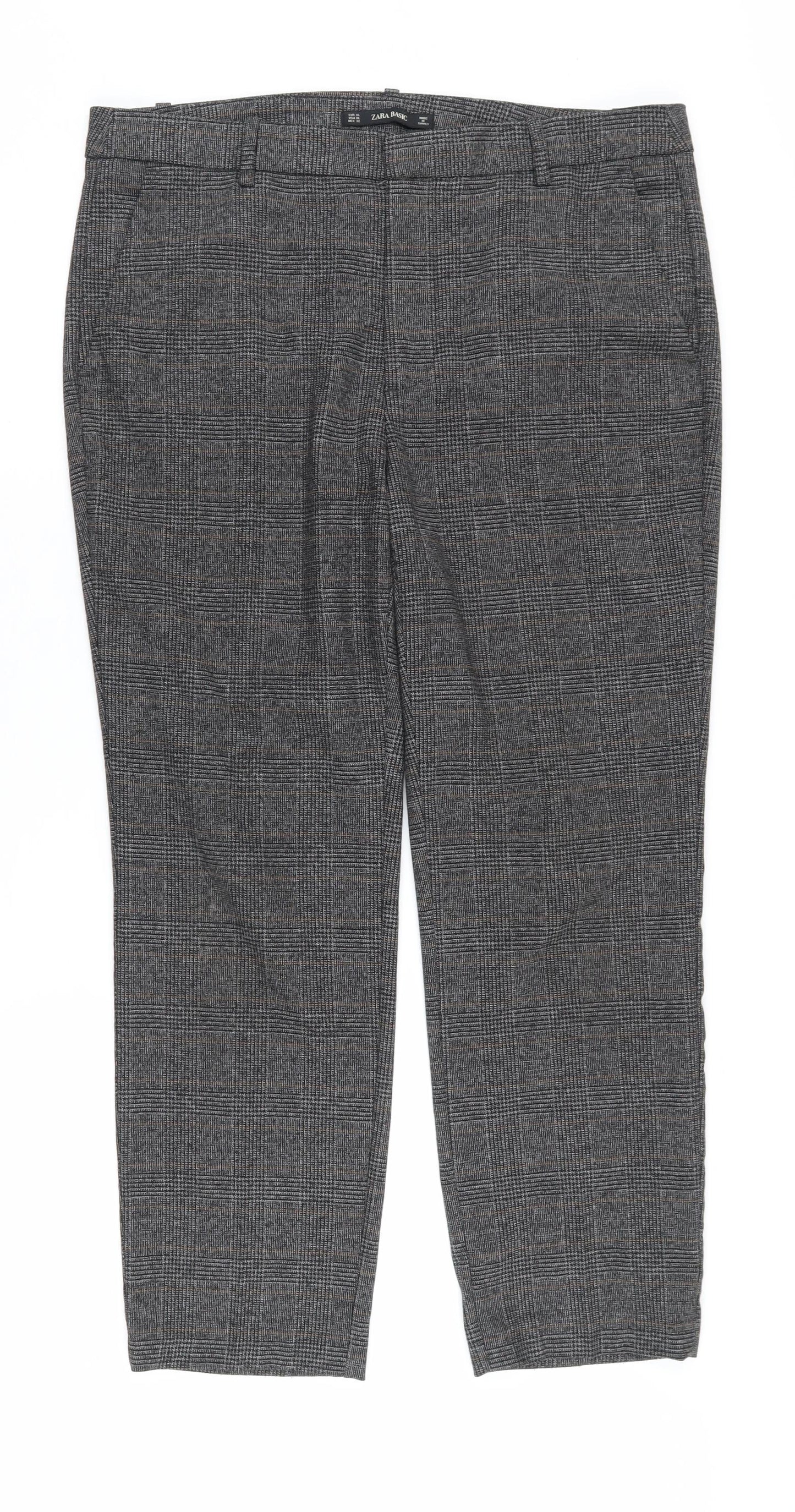 Zara Grey Check Cropped Trousers Women XL Business