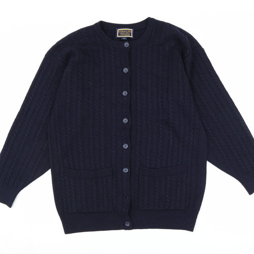 Straven Women's Blue Cardigan, Size 10, Cable-Knit, Wool, Button