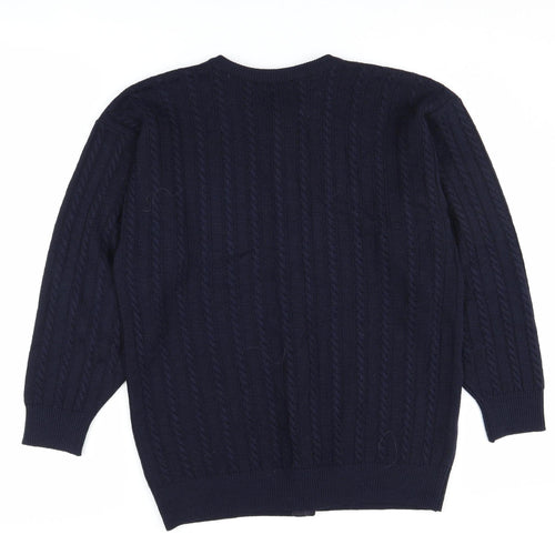 Straven Women's Blue Cardigan, Size 10, Cable-Knit, Wool, Button