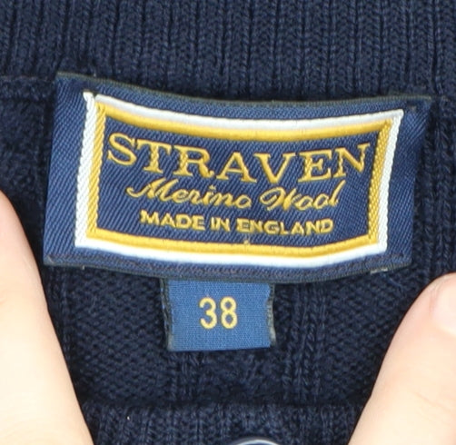 Straven Women's Blue Cardigan, Size 10, Cable-Knit, Wool, Button